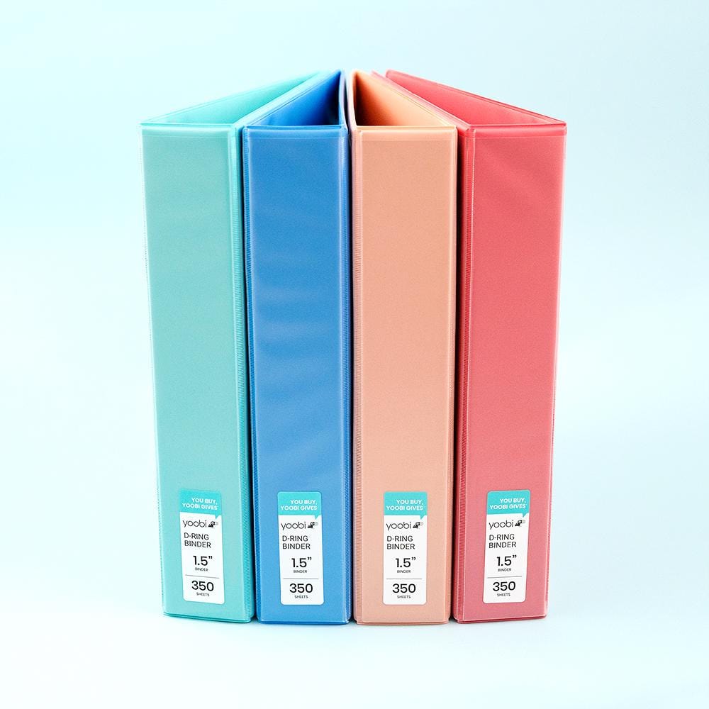 set of four 1.5-inch, 3-ring binders - aqua, blue, blush and coral