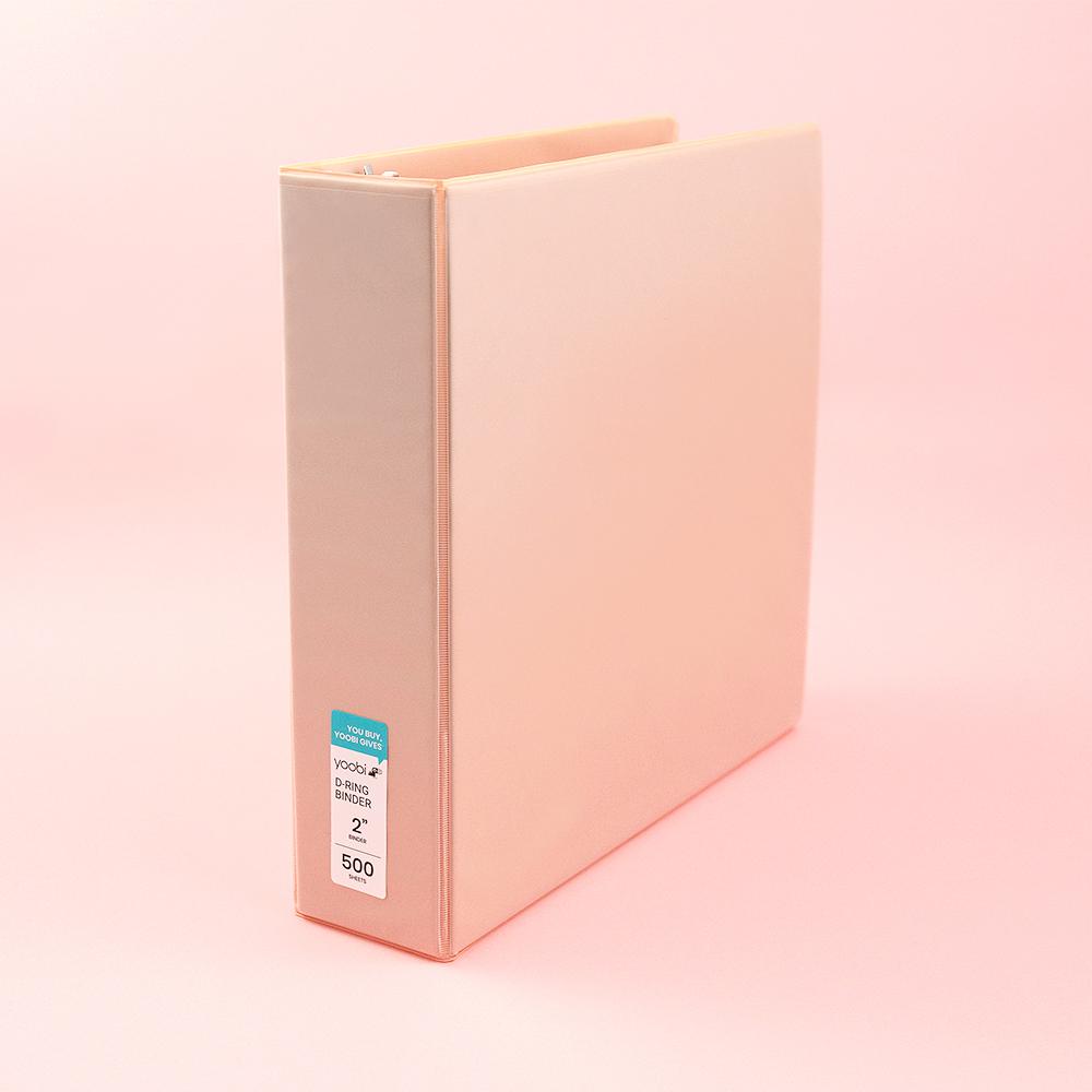blush 2-inch, 3-ring binder standing upright
