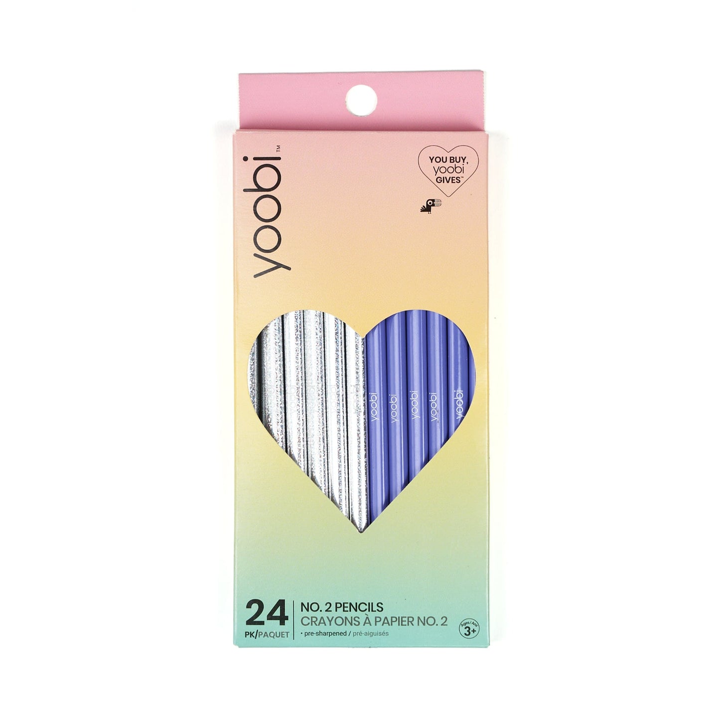 24 pack of silver and periwinkle pencils in Yoobi packaging