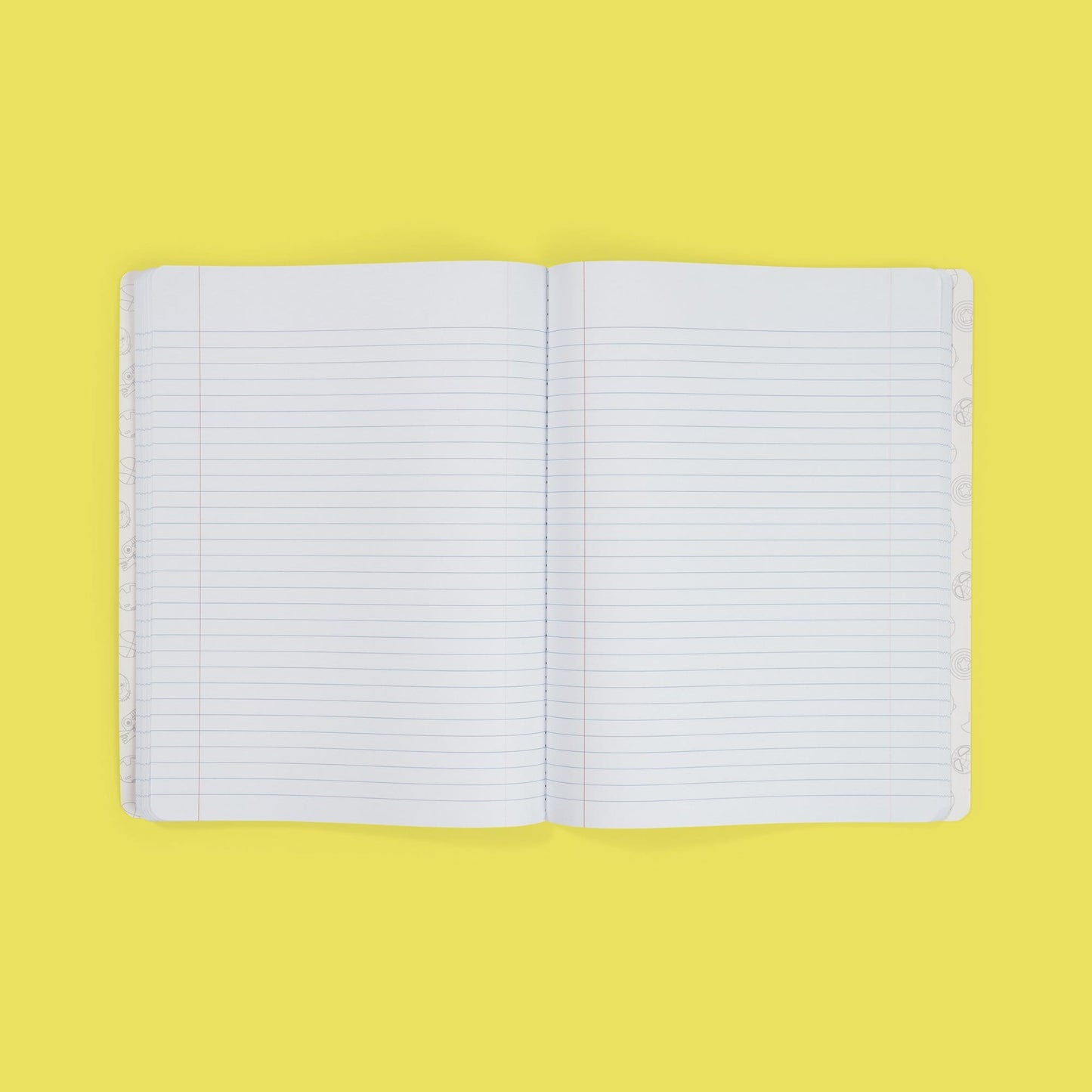inside of open composition book showing college-ruled paper